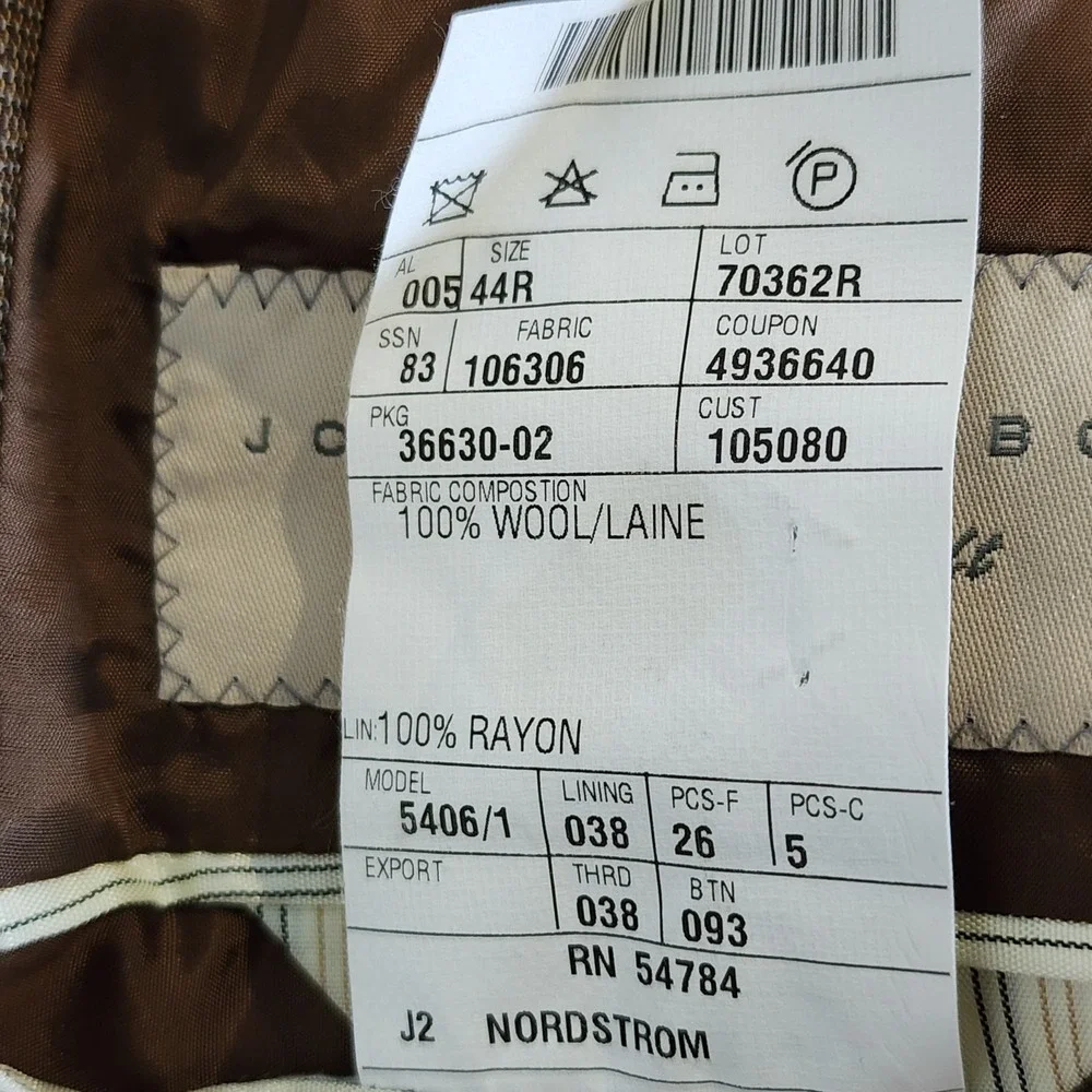 Joseph Abboud American Soft Blazer Tan Glen Plaid 100% Wool Sport Coat Mens 44R